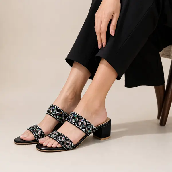 Women’s Midnight Jeweled Heels — Black